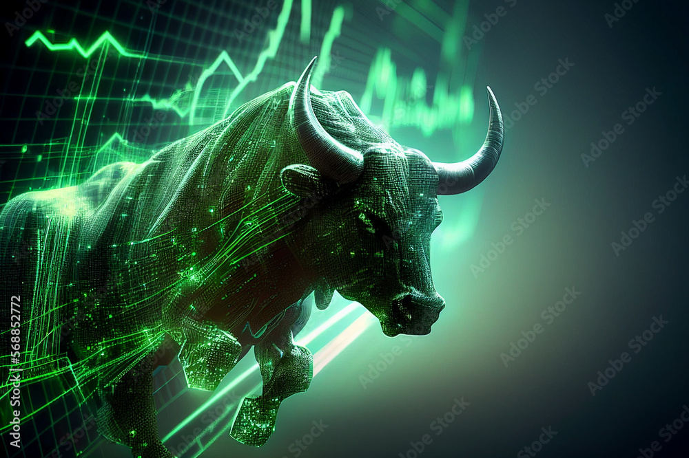 Stock market bull market trading Up trend of graph green background ... Trading Game Time Cards Online